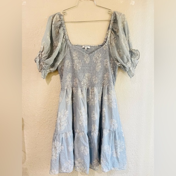 Madewell Silk Lucie Smocked Mini Dress in Moody Blue size XL - Picture 8 of 14